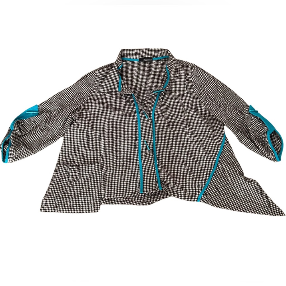 Vintage Seersucker Assym. Over Shirt Jacket | O/S | Black/White/Turquoise